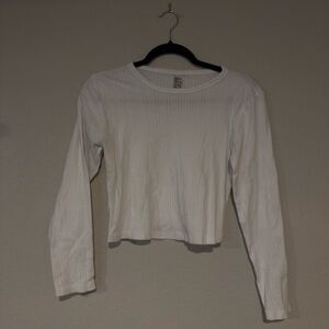 One Step Ahead White pointelle Long Sleeve Top